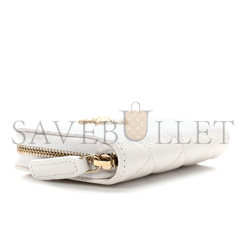 Ch**el caviar quilted perforated cc zip coin purse white (11*7*2cm)